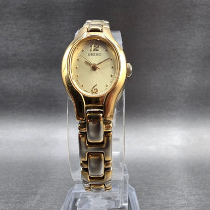 Seiko Watch Women 17mm Gold Dial Gold Tone Oval 1N01-0CS0 New Battery Vintage JP5
