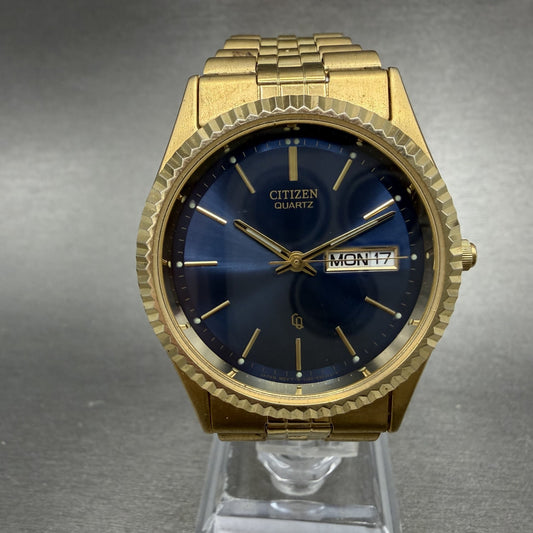 Citizen CQ President Watch Men 36mm Blue Dial Gold Tone Round Daydate New BattAB0