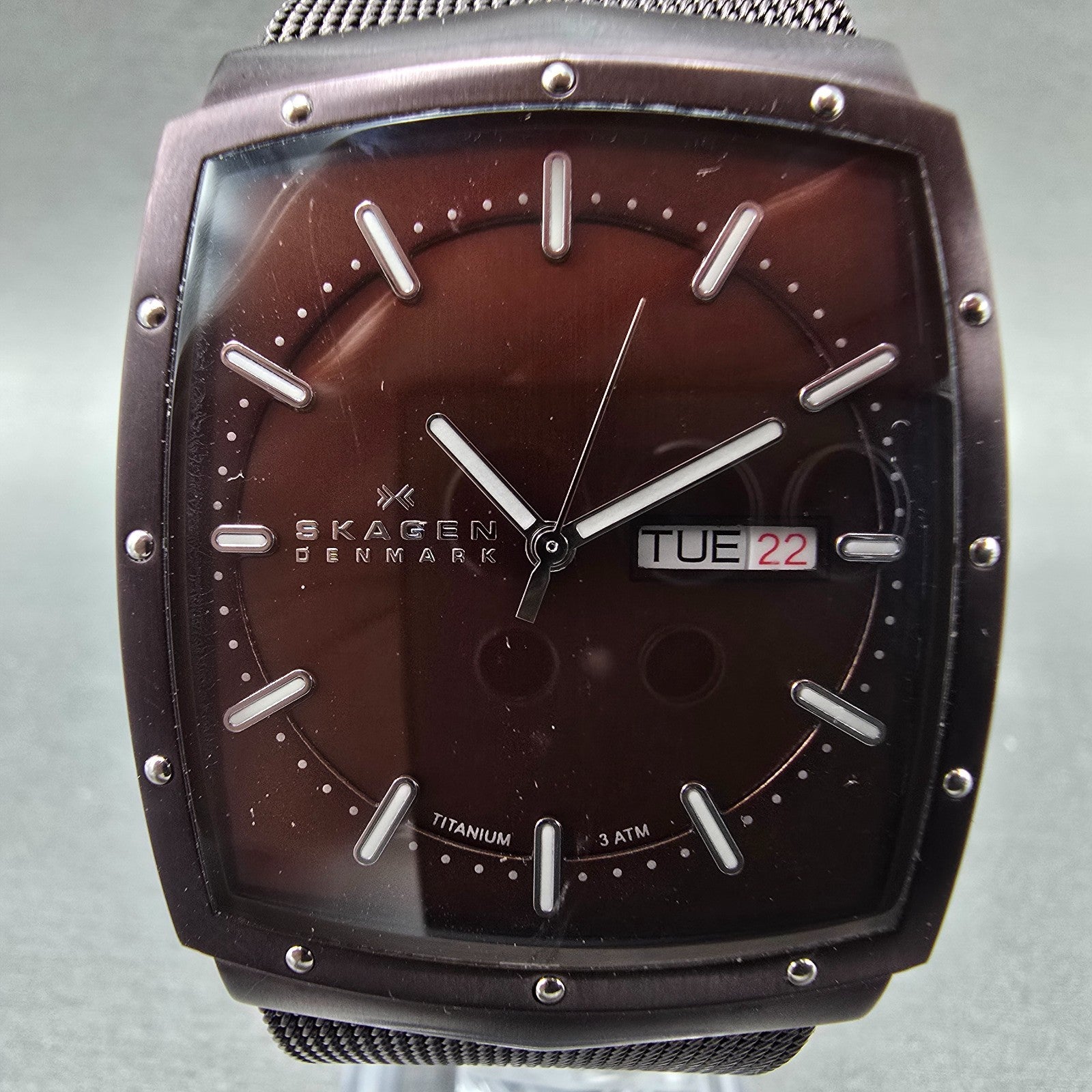 Skagen Watch Men 34mm Brown Dial Purple Tone Daydate Rectangle 396LTMD PARTS2