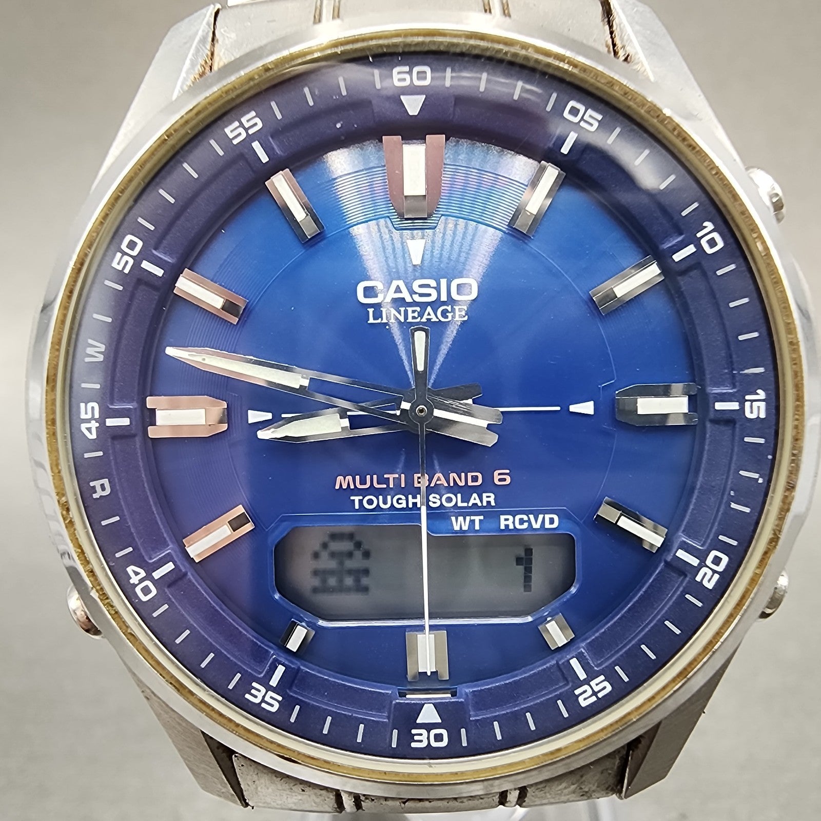 Casio Lineage Watch Men 40mm Blue Dial Silver Tone Analog Digital Solar Runs1