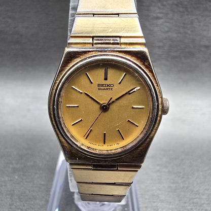 Seiko Watch Women 22mm Gold Dial Gold Round 2C21-0049 New Battery Vintage JP230
