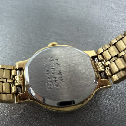 Seiko Watch Women  19mm Black Dial Gold Tone Round V4010099 New Batt NOS W/Box10