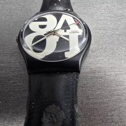 Swatch Enigmatic Love Watch Men 35mm White Dial Black Case Round GB218 New Batt7