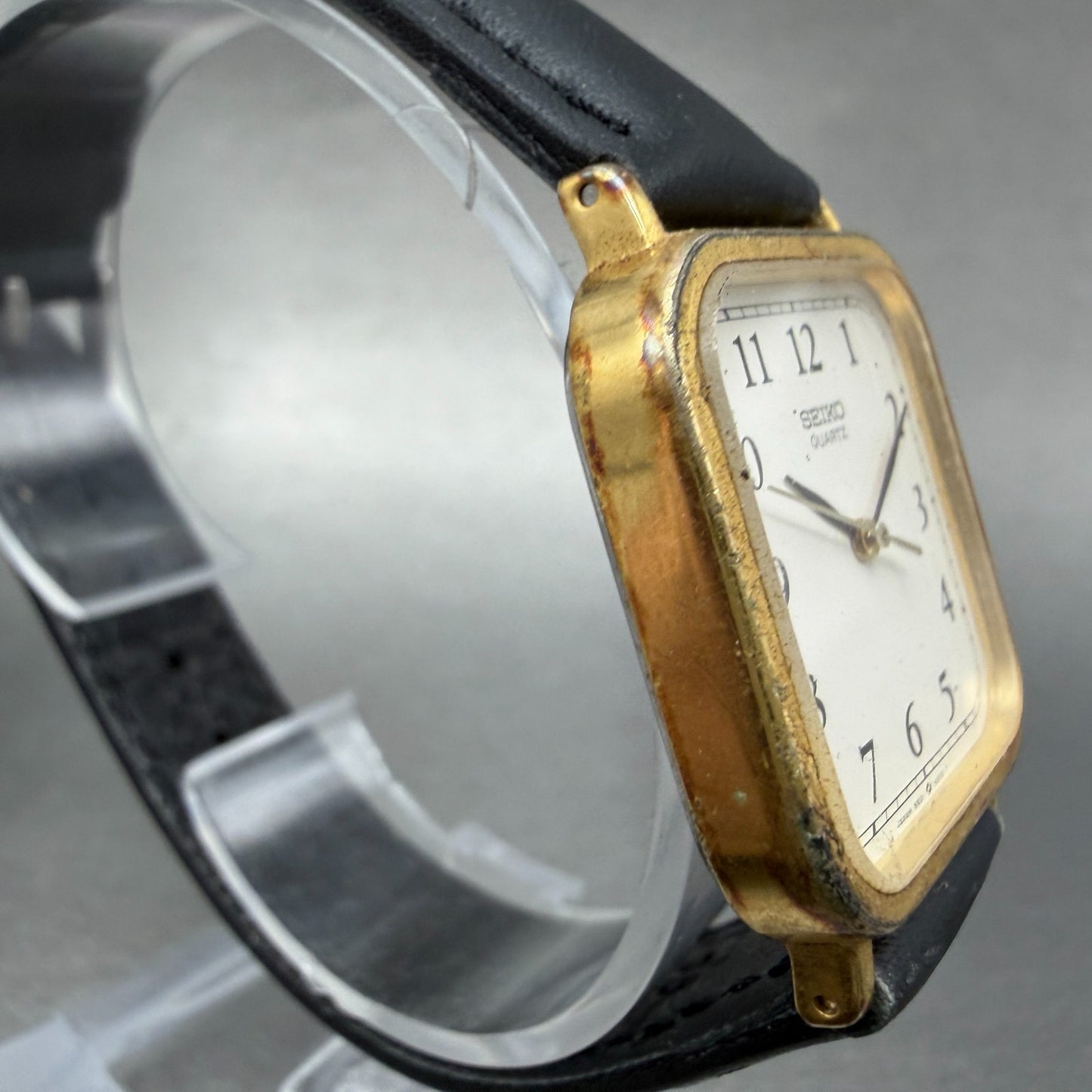 Seiko Tank Watch Men 27mm White Dial Gold Tone Square 6531-5130 New Battery VTG83