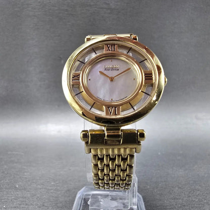 Citizen Eco-Drive Stiletto Watch Women 28mm MOP Dial Gold Round EG3082-50D Runs5