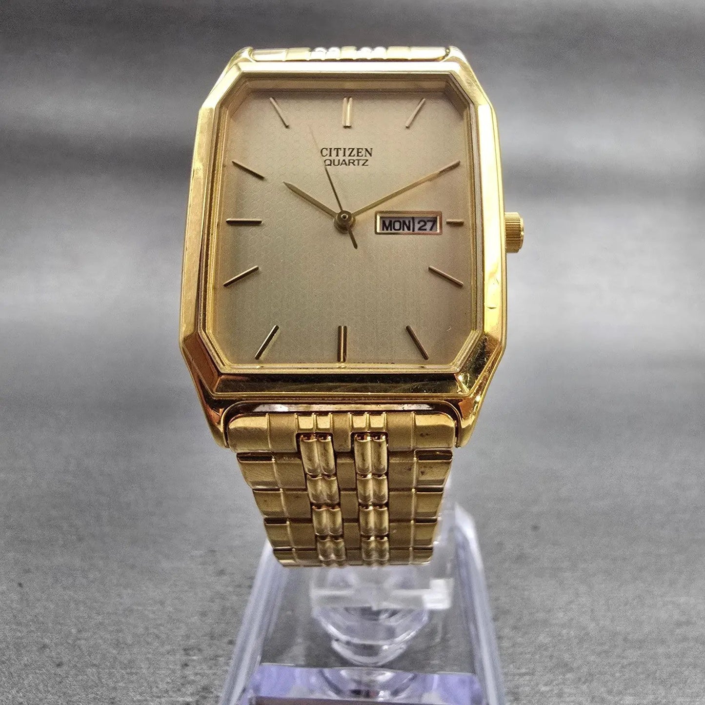 Citizen Watch Men 27mm Champagne Dial Gold Tone Daydate 1000-S63863 New Battery5