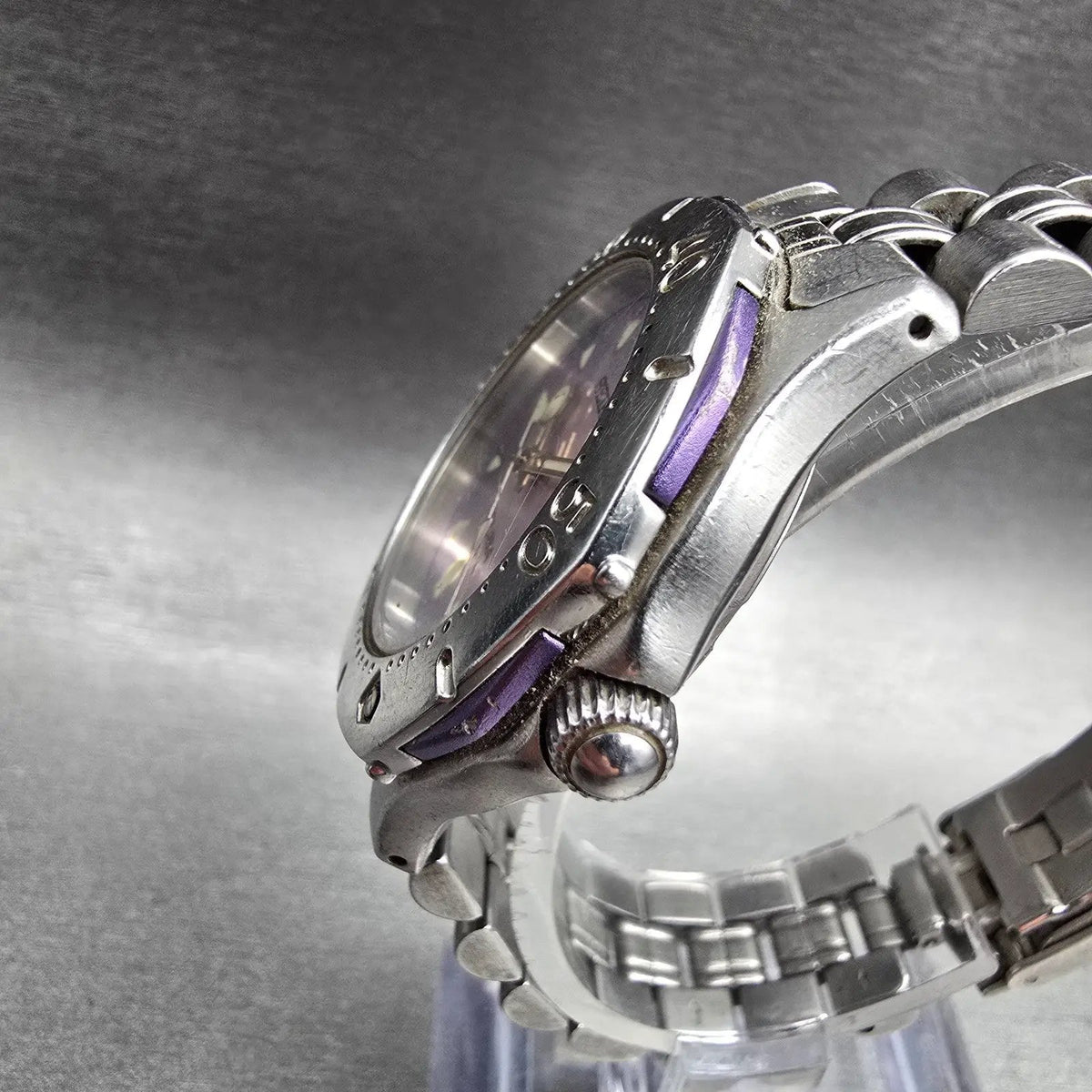 Seiko Scuba Watch Men 36mm Purple Dial Silver Date Round 7N35-6010 New Battery2