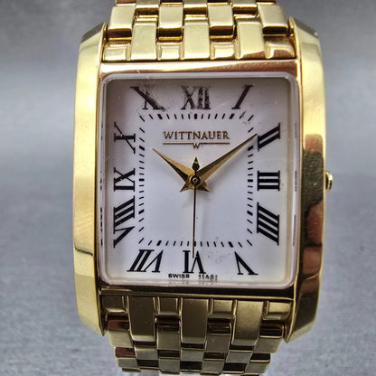 Wittnauer Tank Watch Men 26mm White Dial Gold Rectangle READ!! 11A01 New Battery1