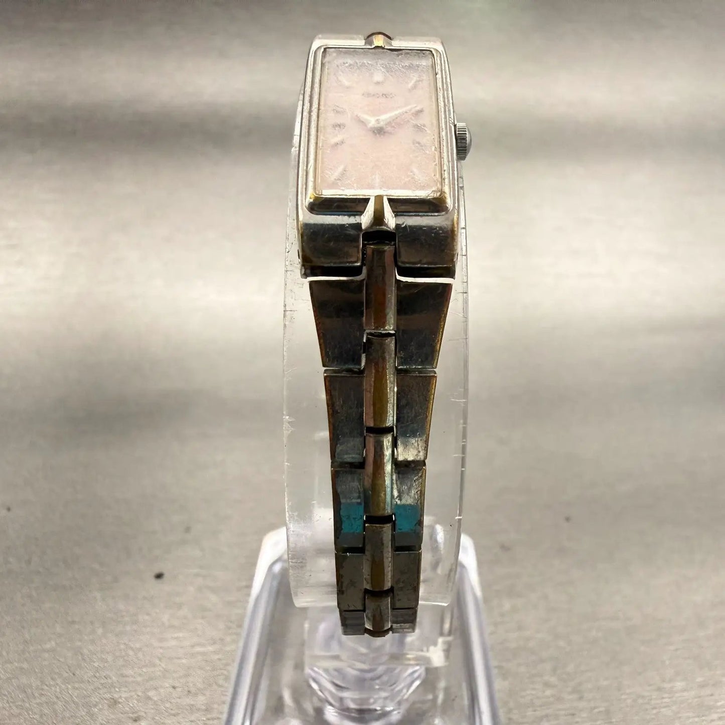 Seiko Watch Women 13mm Pink Dial Silver Tone Rectangle 2E20-0AY0 New Battery VTG5