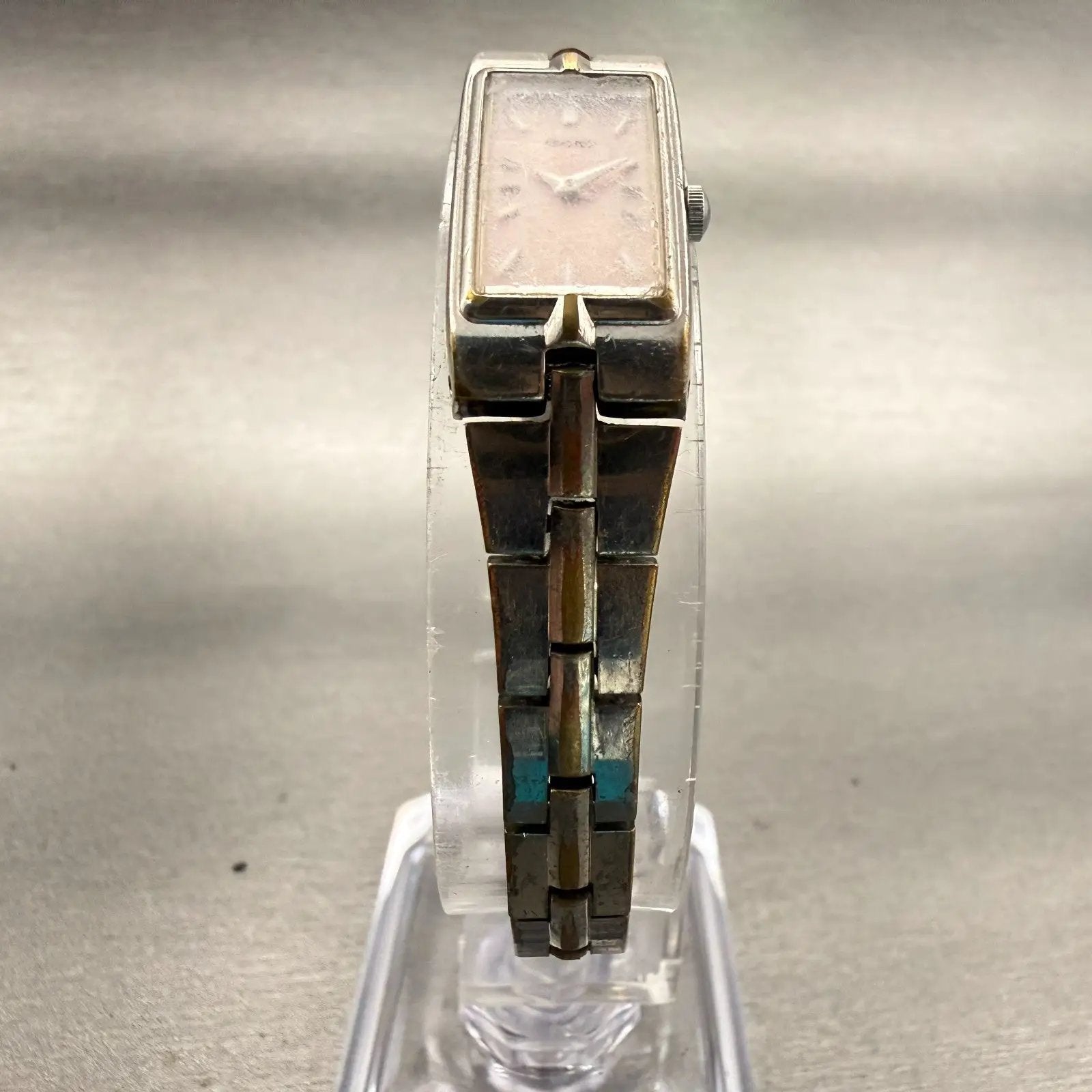 Seiko Watch Women 13mm Pink Dial Silver Tone Rectangle 2E20-0AY0 New Battery VTG5