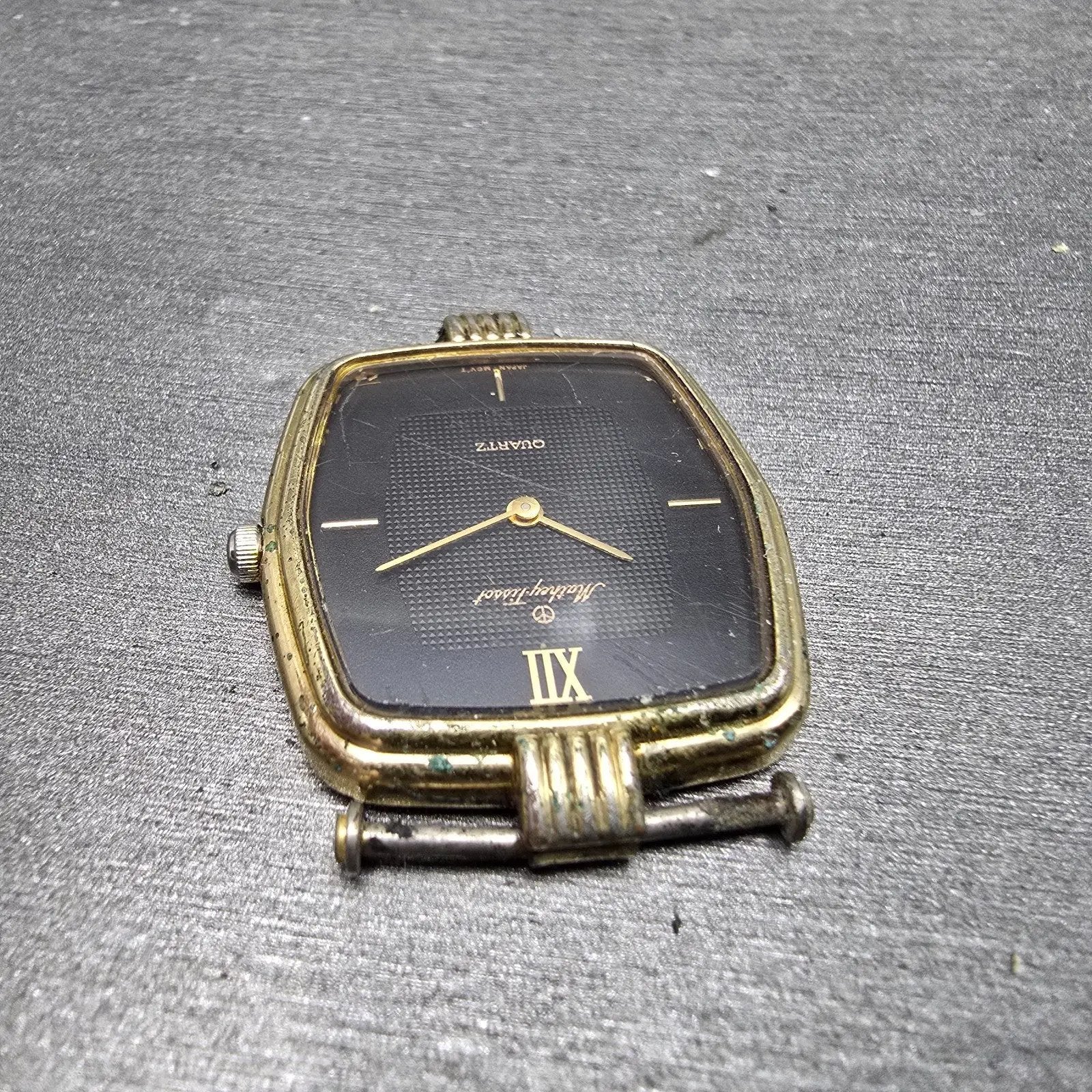 Mathey Tissot Watch Men 27mm Black Dial Gold Tone Hexagon New Battery Vintage4
