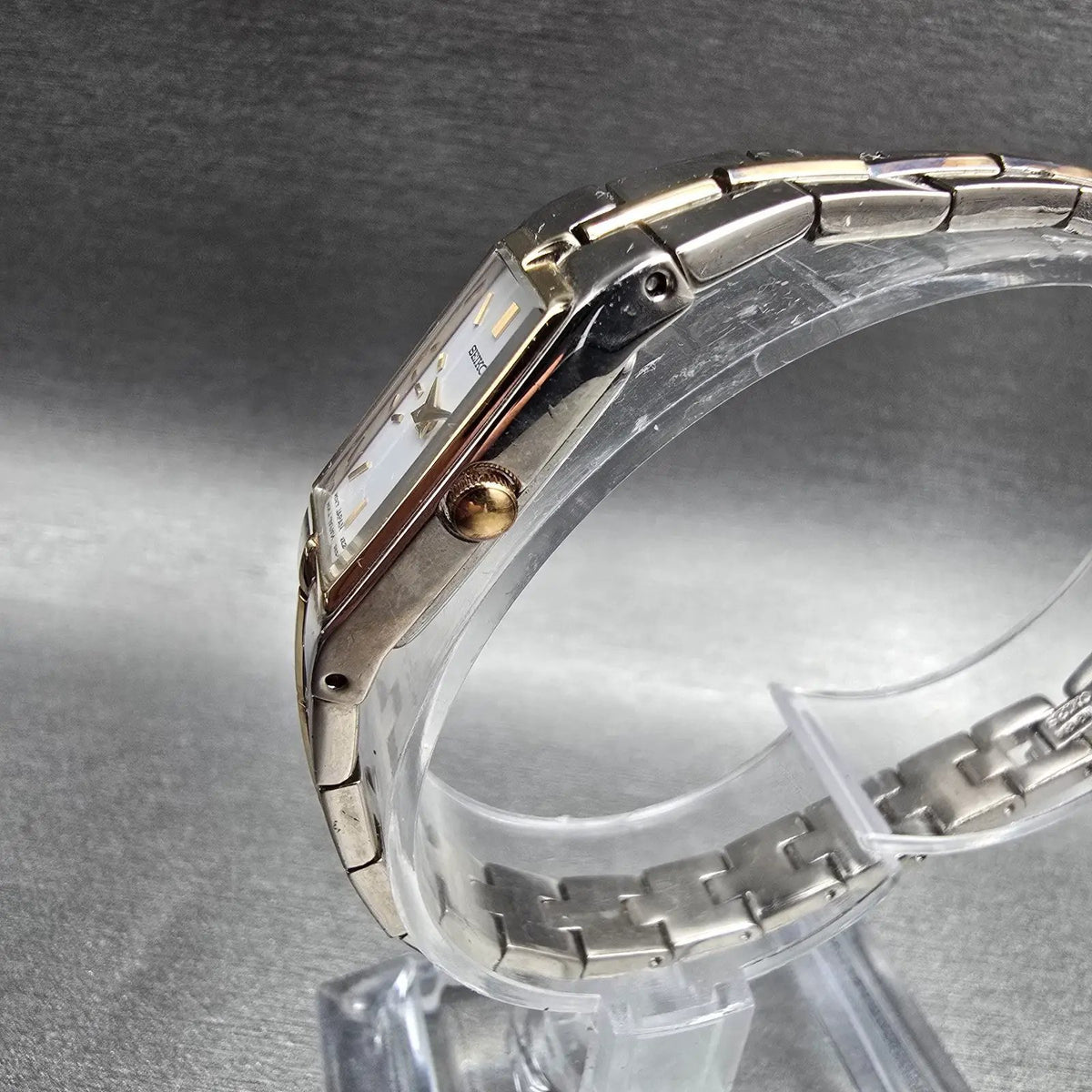 Seiko Tank Watch Women 13mm White Dial Two Tone Rectangle 2E20-0AY0 New Battery2