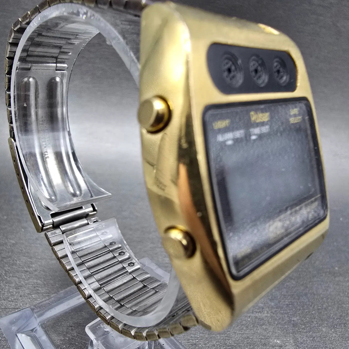 Pulsar Digital Watch Men 34mm Black Gold  Alarm Date Month Y703-5009 New Battery3