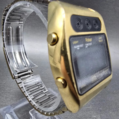 Pulsar Digital Watch Men 34mm Black Gold  Alarm Date Month Y703-5009 New Battery3