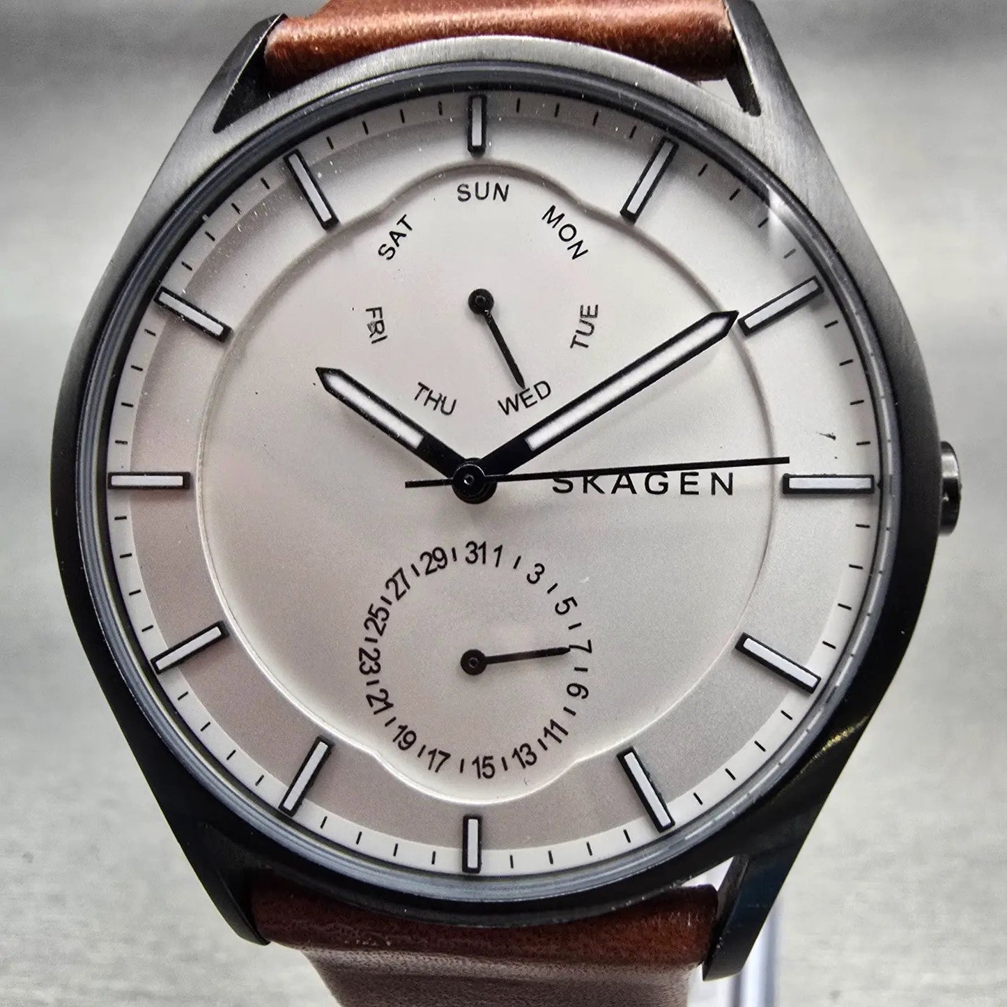 Skagen Holst Watch Men 40mm White Dial Black Tone Daydate SKW6317 New Battery1