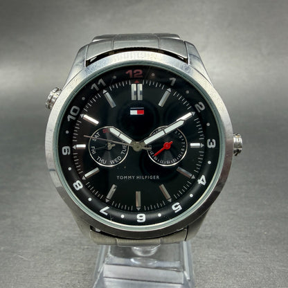 Tommy Hilfiger Watch Men 41mm Black Dial Steel Daydate Round T10161 New battery0
