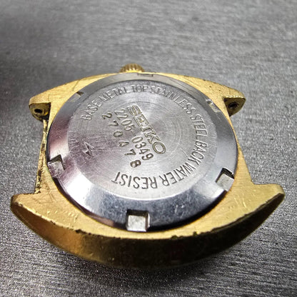 Seiko Automatic Watch Women 29mm Green Dial gold Tone Date 2205-0349 PARTS VTG8