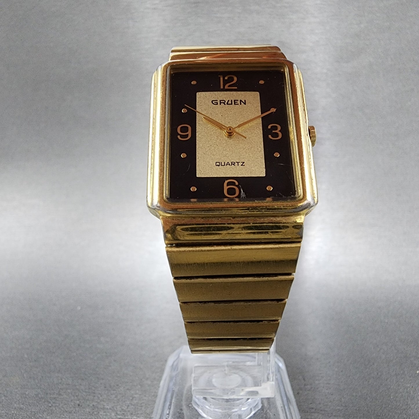Gruen Tank Watch Women 27mm Gold Dial Gold Tone Rectangle New Battery5