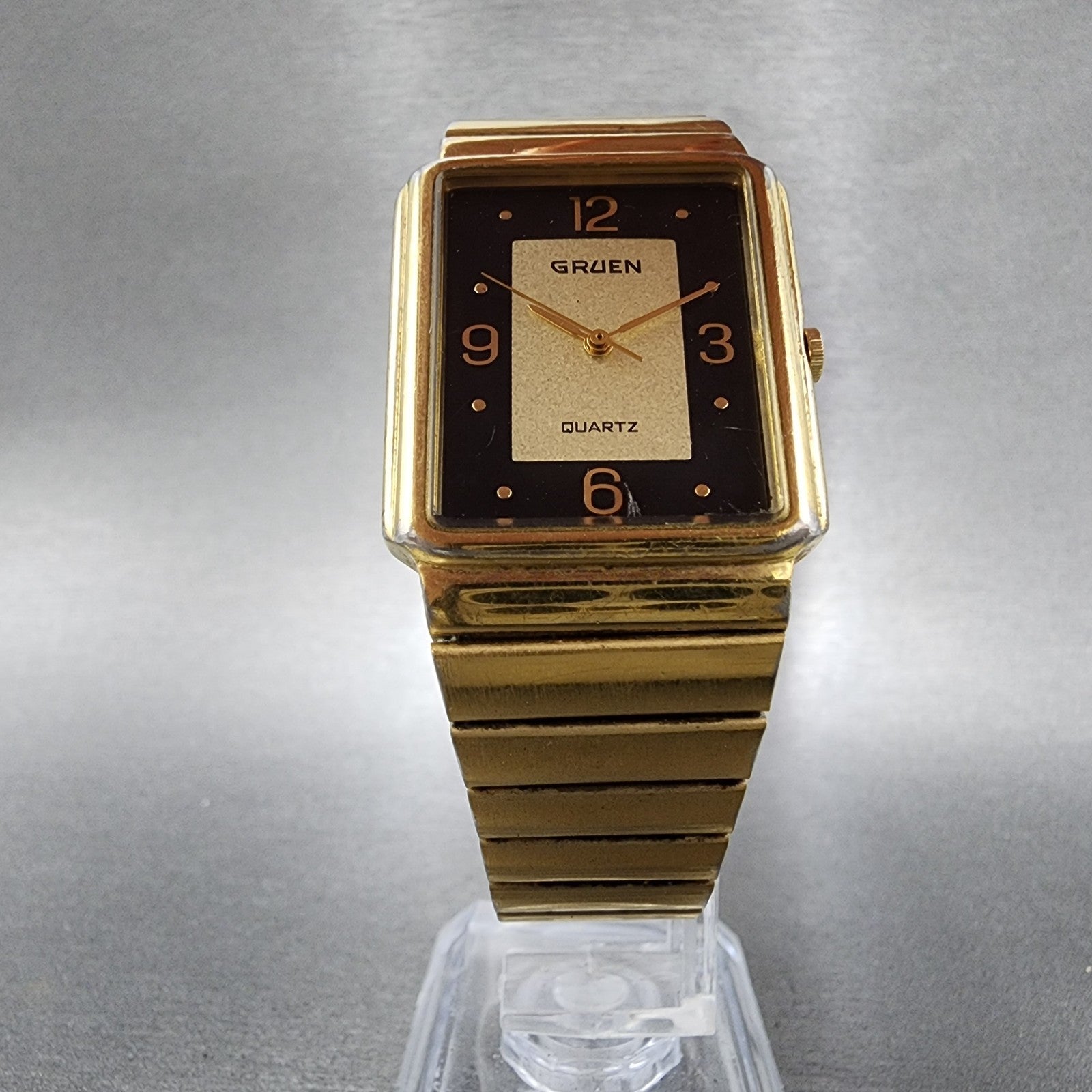 Gruen Tank Watch Women 27mm Gold Dial Gold Tone Rectangle New Battery5