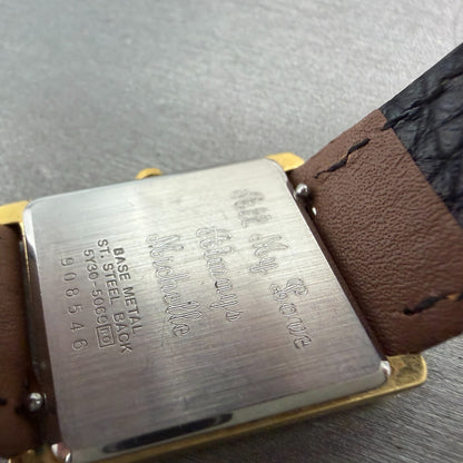 Seiko Tank Watch Men 25mm Champagne Dial Gold Tone Rectangle 5y30-5069 New BattE9