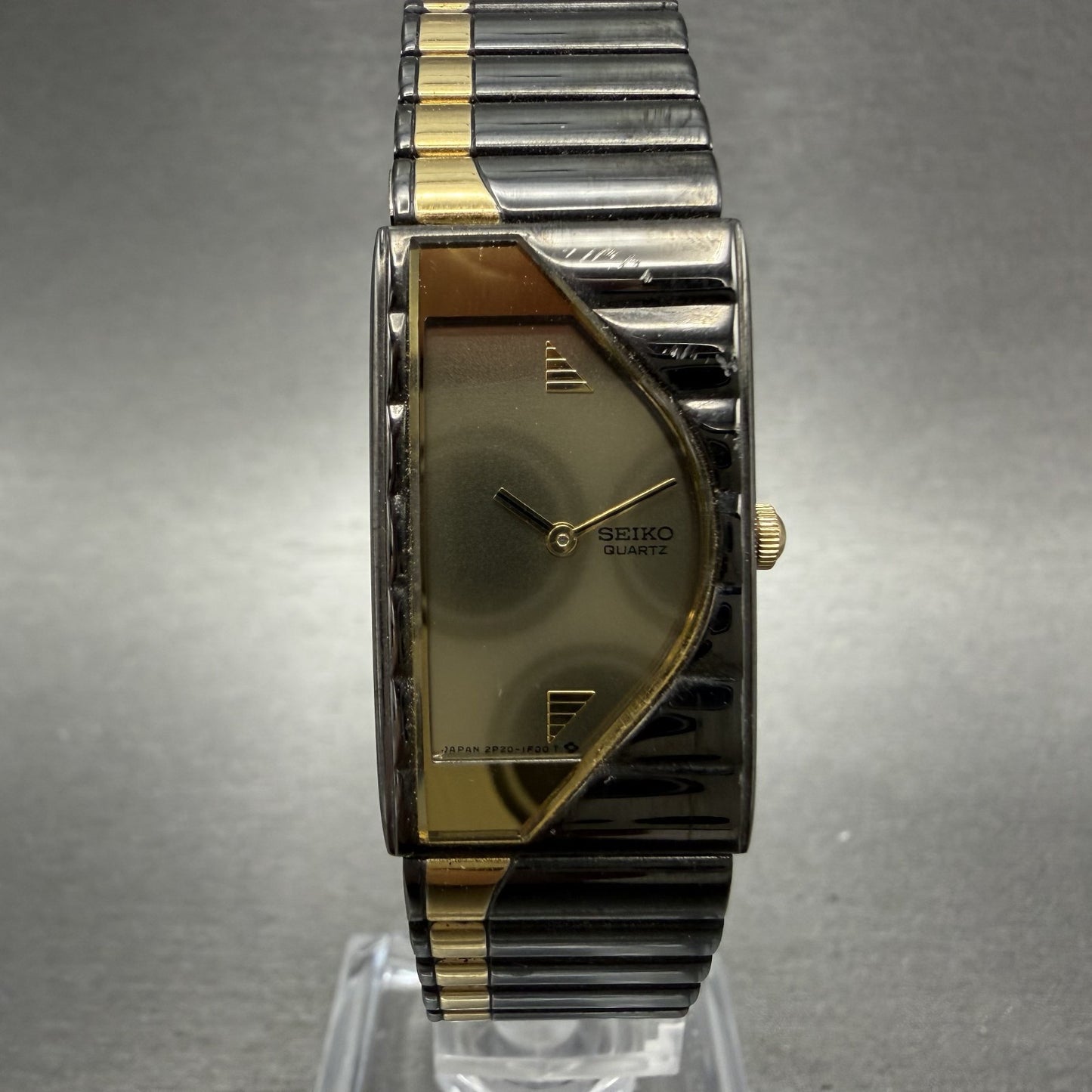 Seiko Half Moon Watch Women 17mm Gold Dial Gold & Black Tone 2P205K02 New Batt0