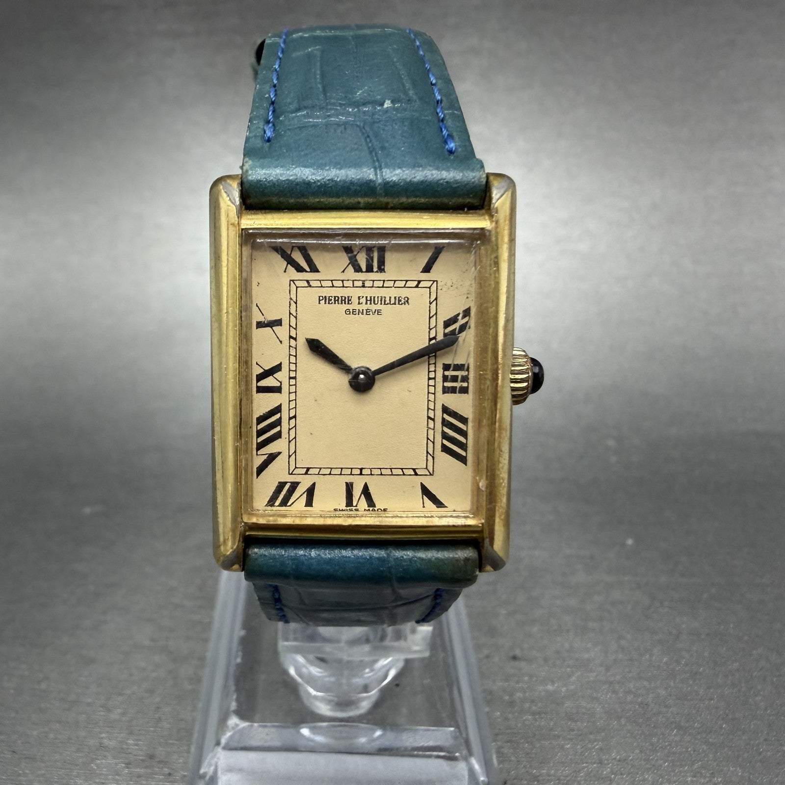 Pierre L'Huillier Tank Watch Women 22mm Cream Dial Gold Tone Rectangle Manual0