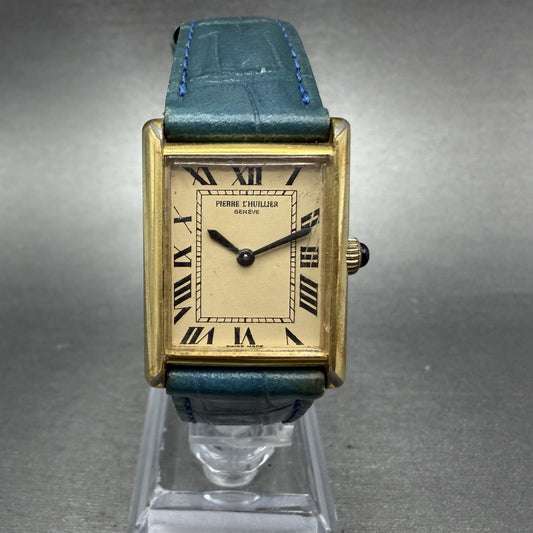 Pierre L'Huillier Tank Watch Women 22mm Cream Dial Gold Tone Rectangle Manual0