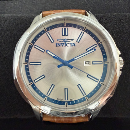 Invicta Celestial Watch Men 43mm Silver Dial Silver Date Round Leather 478071