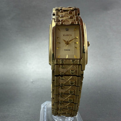 Elgin Watch Women 19mm Gold Dial Gold Tone Rectangle EG286NB New Battery VTG5