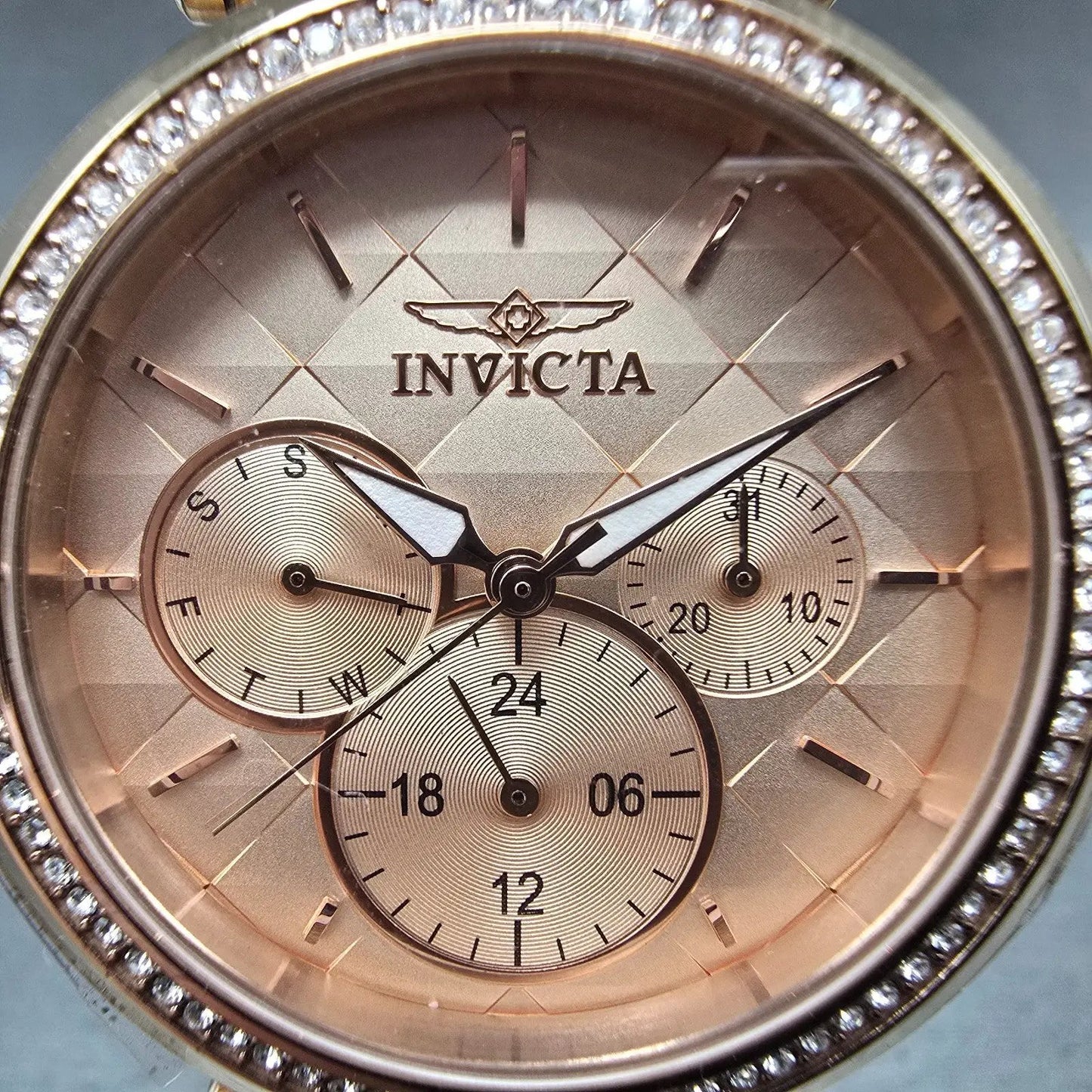 Invicta Angel Watch Women 36mm Pink Dial Rose Gold Tone Daydate 28920 NewBattery1