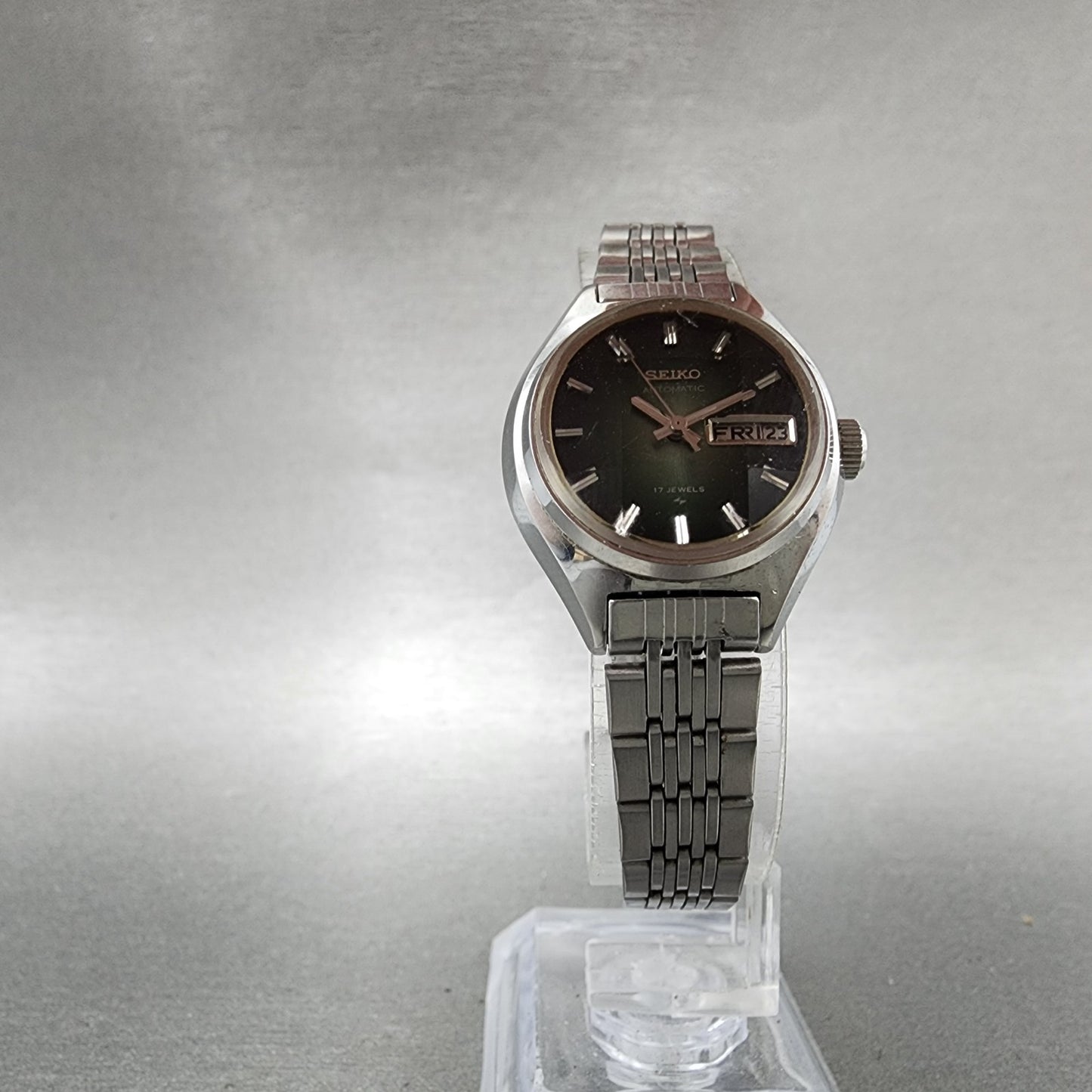 Seiko Automatic Watch Women 24mm Green Dial Silver Tone Daydate 22060300 Runs5
