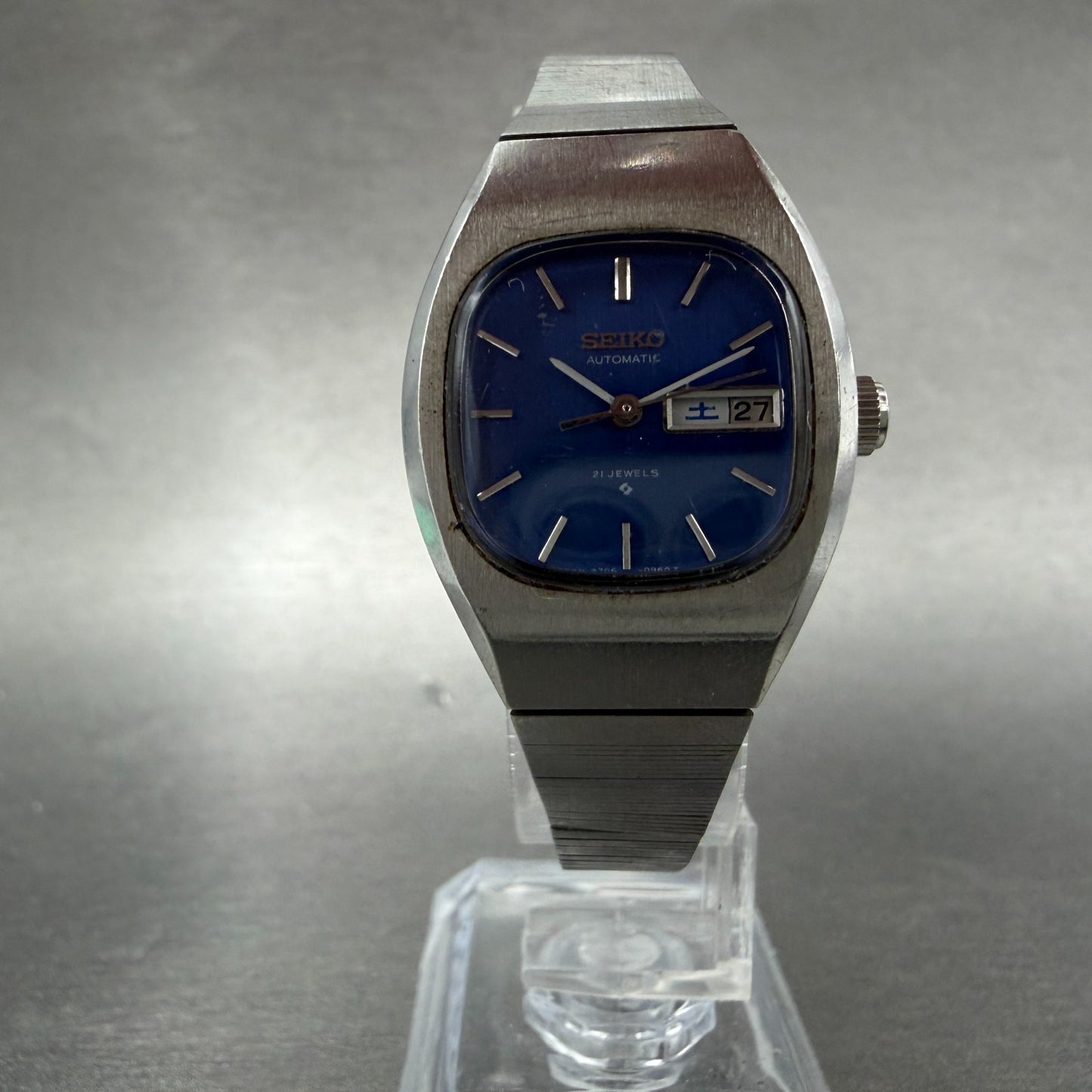 Seiko Automatic Watch Women 25mm Blue Dial Silver Tone Daydate 2706-3110 Runs5