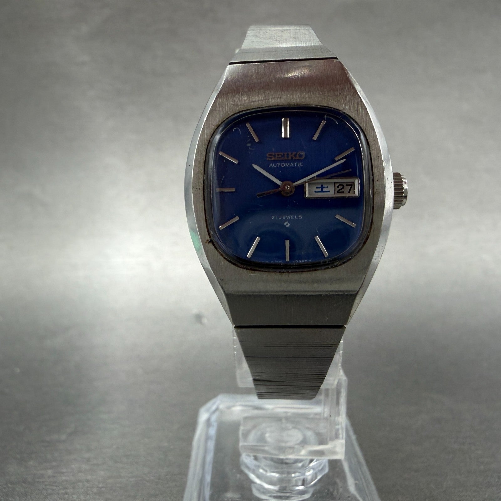 Seiko Automatic Watch Women 25mm Blue Dial Silver Tone Daydate 2706-3110 Runs5
