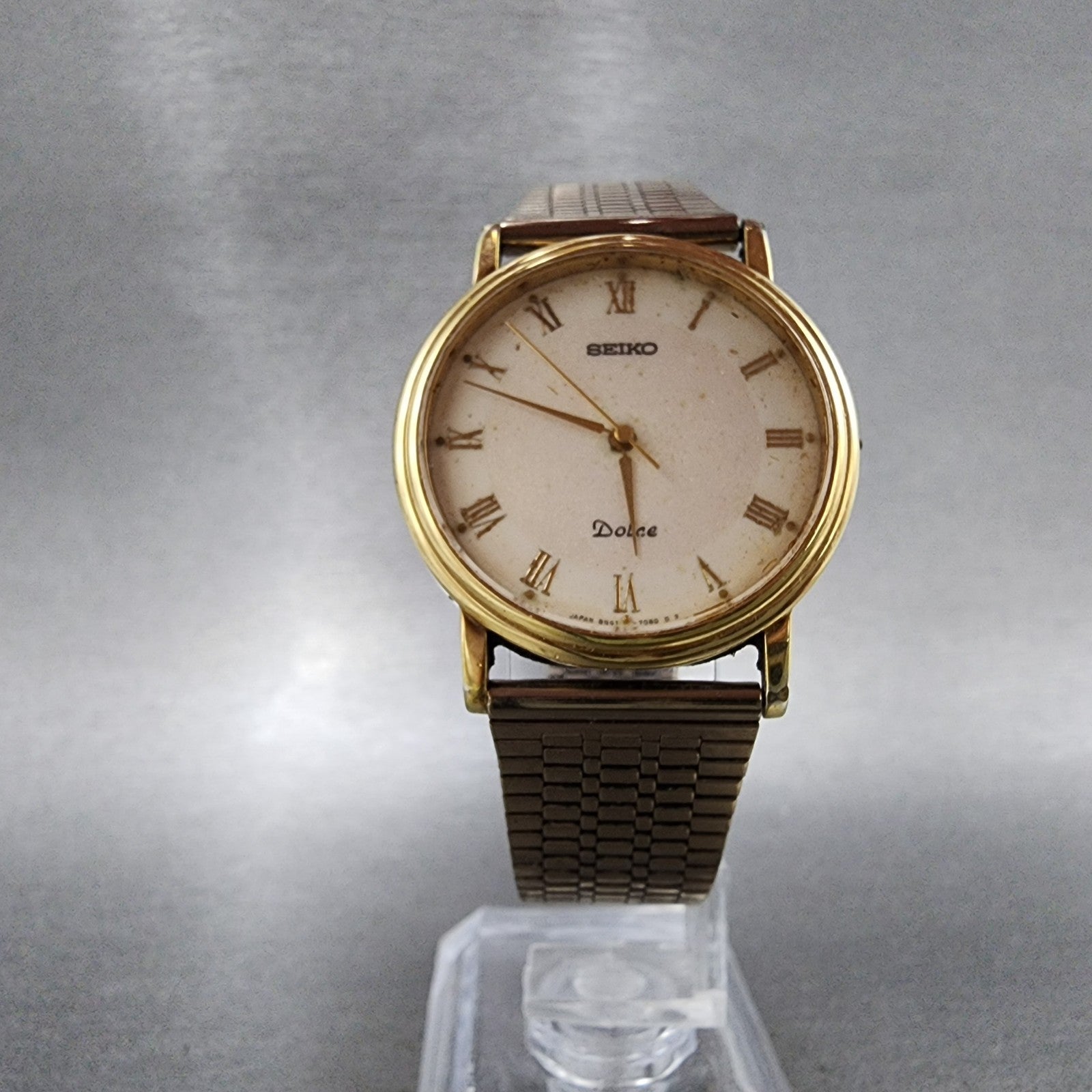 Seiko Dolce Watch Men 32mm White Dial Gold Tone 8n417030 New Battery READ!!!!!!5