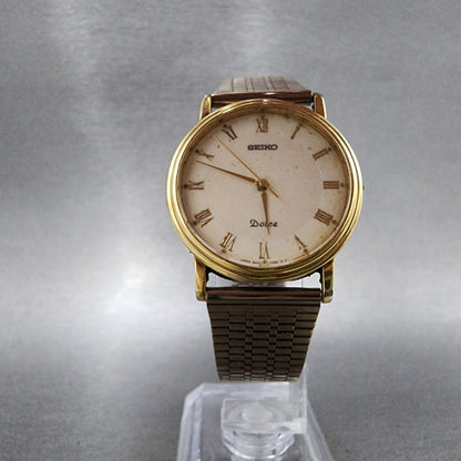 Seiko Dolce Watch Men 32mm White Dial Gold Tone 8n417030 New Battery READ!!!!!!5