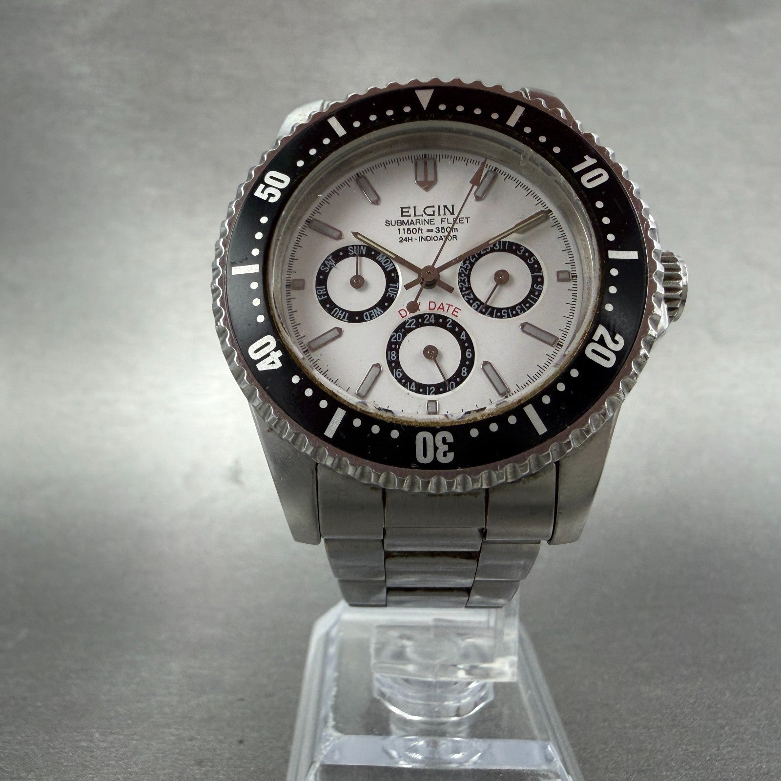 Elgin Watch Men 39mm Black Dial Silver Tone Round Daydate M-024-P New Battery6