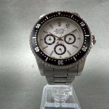 Elgin Watch Men 39mm Black Dial Silver Tone Round Daydate M-024-P New Battery6