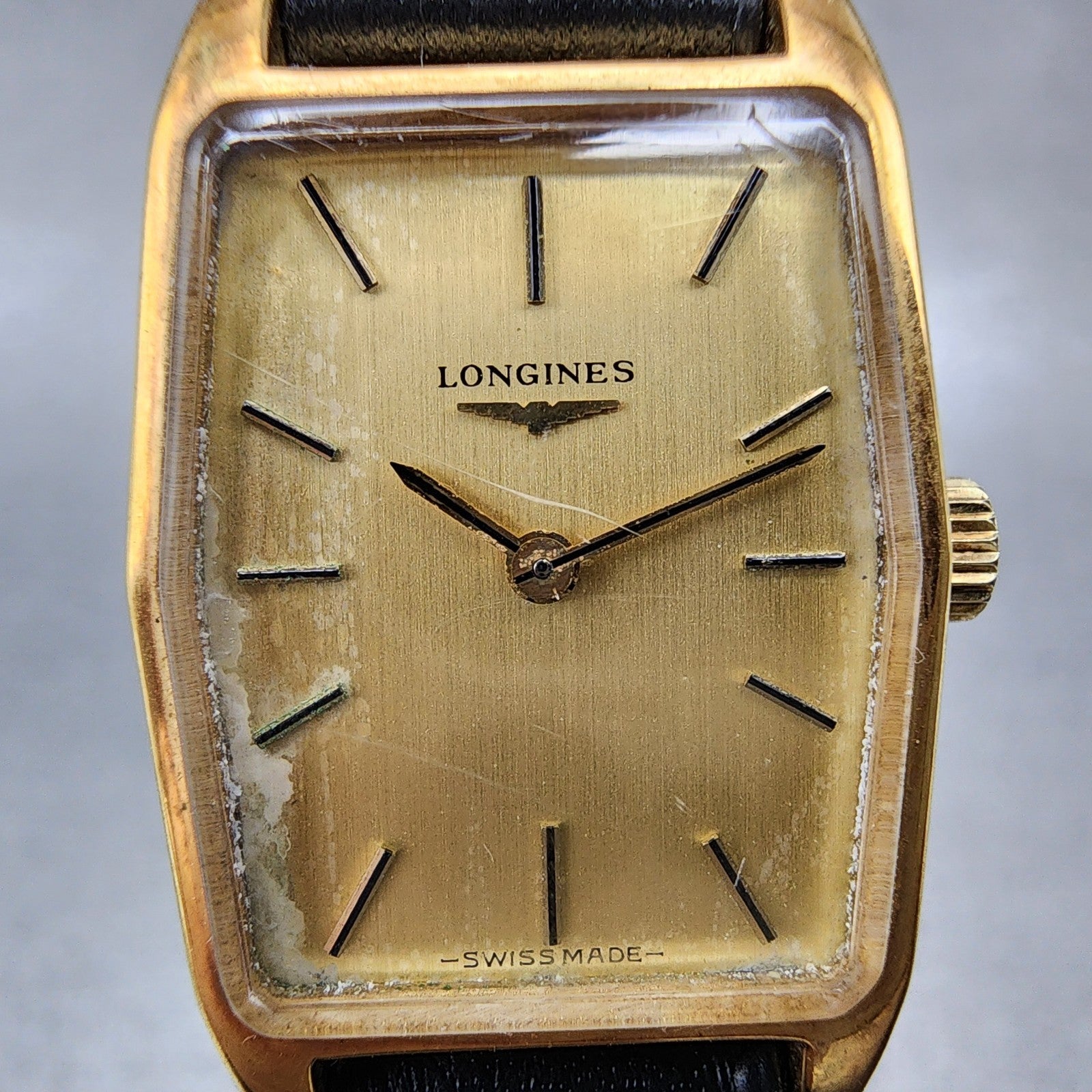 Longines Tank Watch Women 20mm Gold Dial Gold Tone Hexagon Manual Wind Runs 8171
