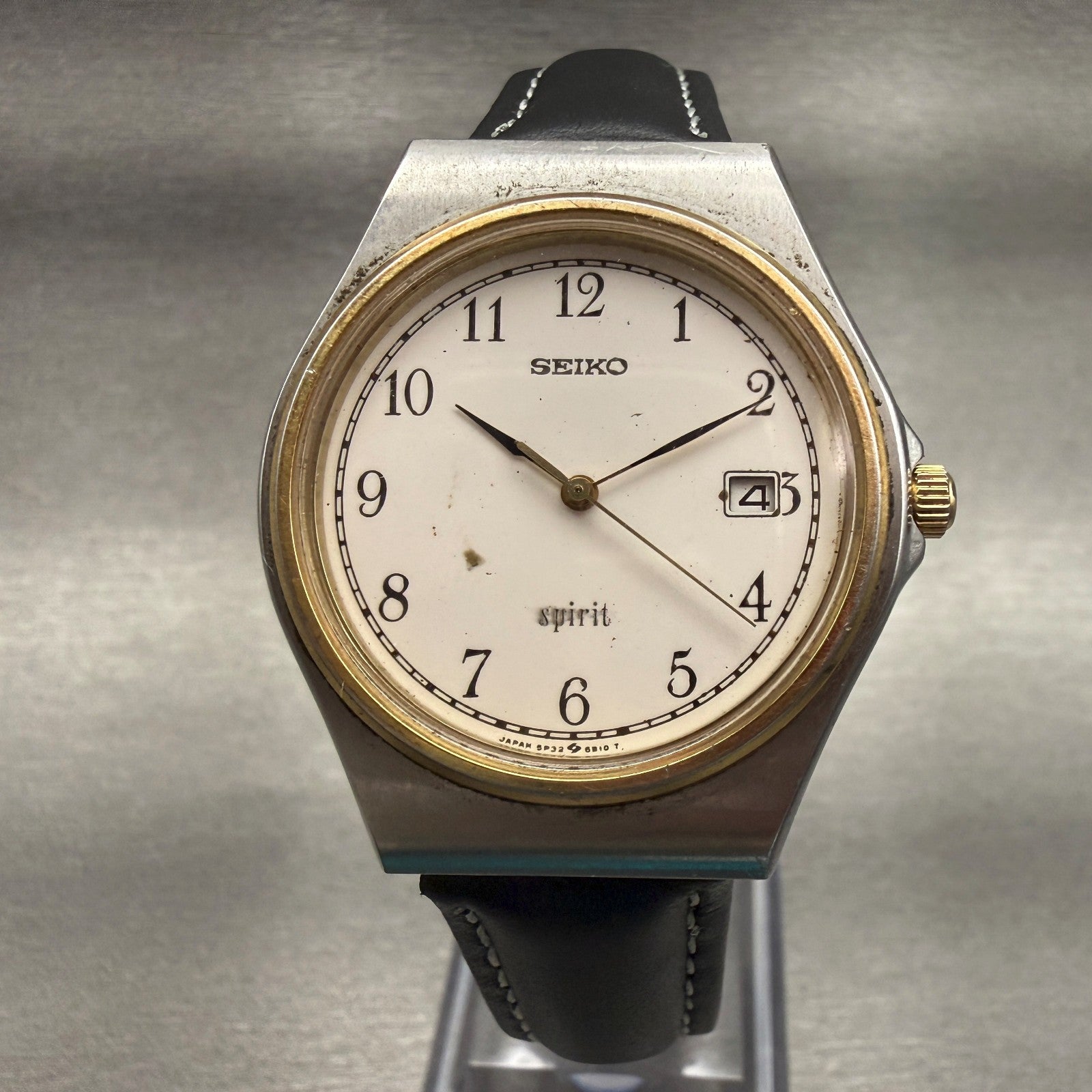 Seiko Spirit Watch Men 34mm White Dial Two Tone Date Round 5P32-6B30 New Battery0