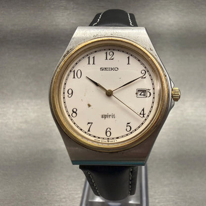Seiko Spirit Watch Men 34mm White Dial Two Tone Date Round 5P32-6B30 New Battery0