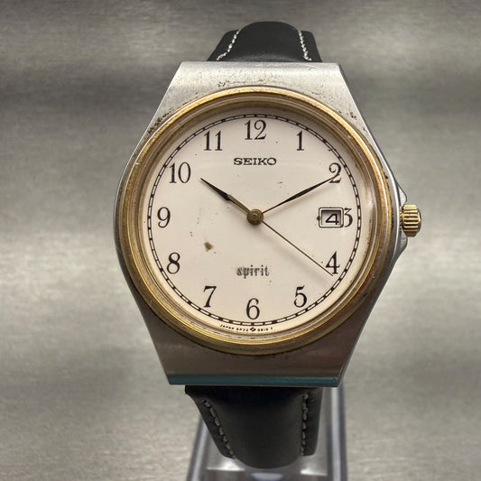 Seiko Spirit Watch Men 34mm White Dial Two Tone Date Round 5P32-6B30 New Battery0