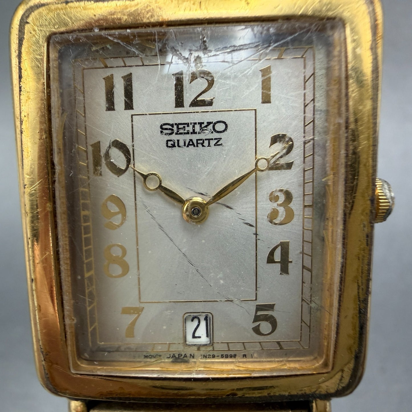 Seiko Tank Watch Men 26mm Champagne Dial Gold Tone Date READ!!! Rectangle NewBat1