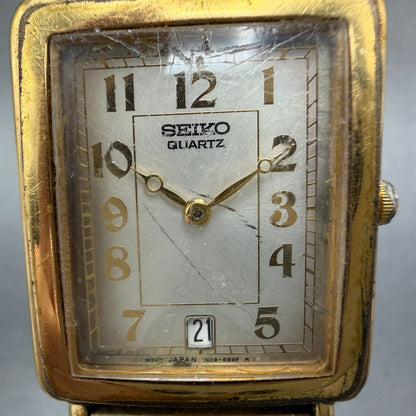 Seiko Tank Watch Men 26mm Champagne Dial Gold Tone Date READ!!! Rectangle NewBat1