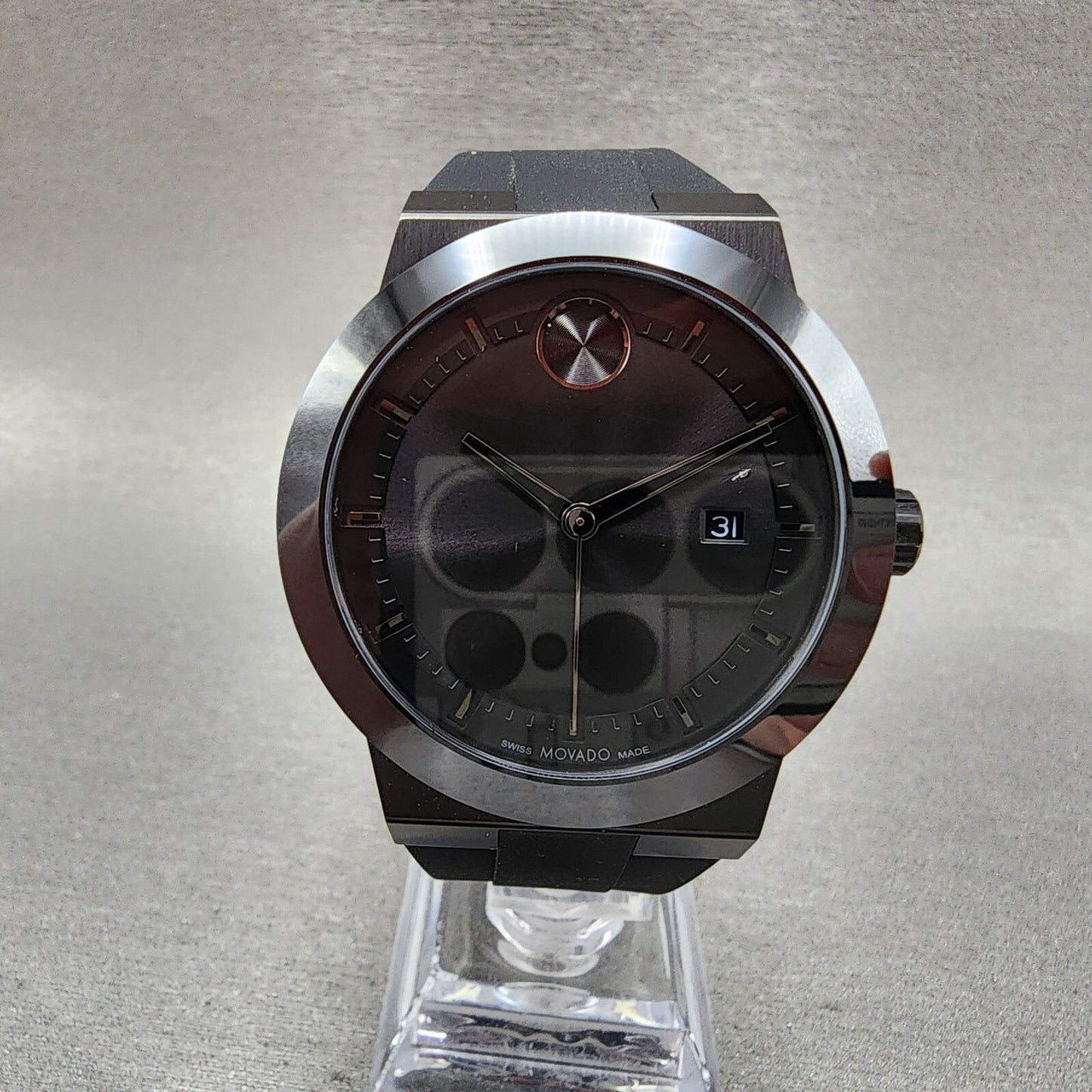 Movado Bold Fusion Watch Men 42mm Black Dial Black Tone Date Round Resin 36008390