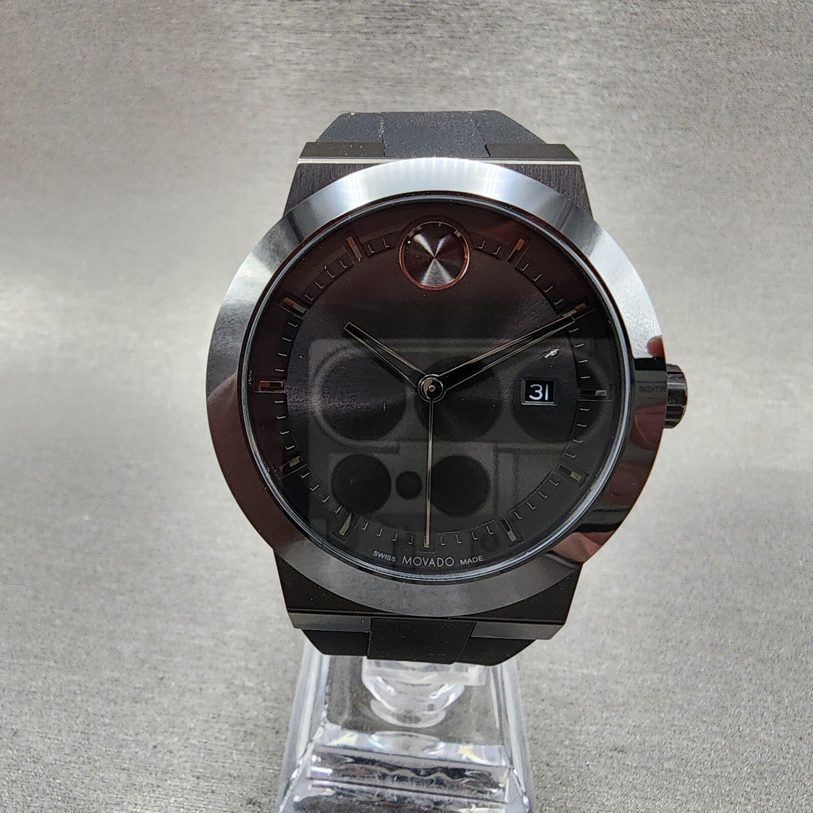Movado Bold Fusion Watch Men 42mm Black Dial Black Tone Date Round Resin 36008390