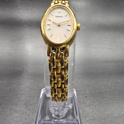 Seiko Watch Women 17mm White Dial Gold Tone Oval 1N00-6M90 New Battery Vintage5