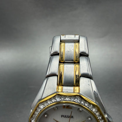 Seiko Pulsar Watch Women 27mm MOP Dial Two Tone Date VX82-X486 New Battery4