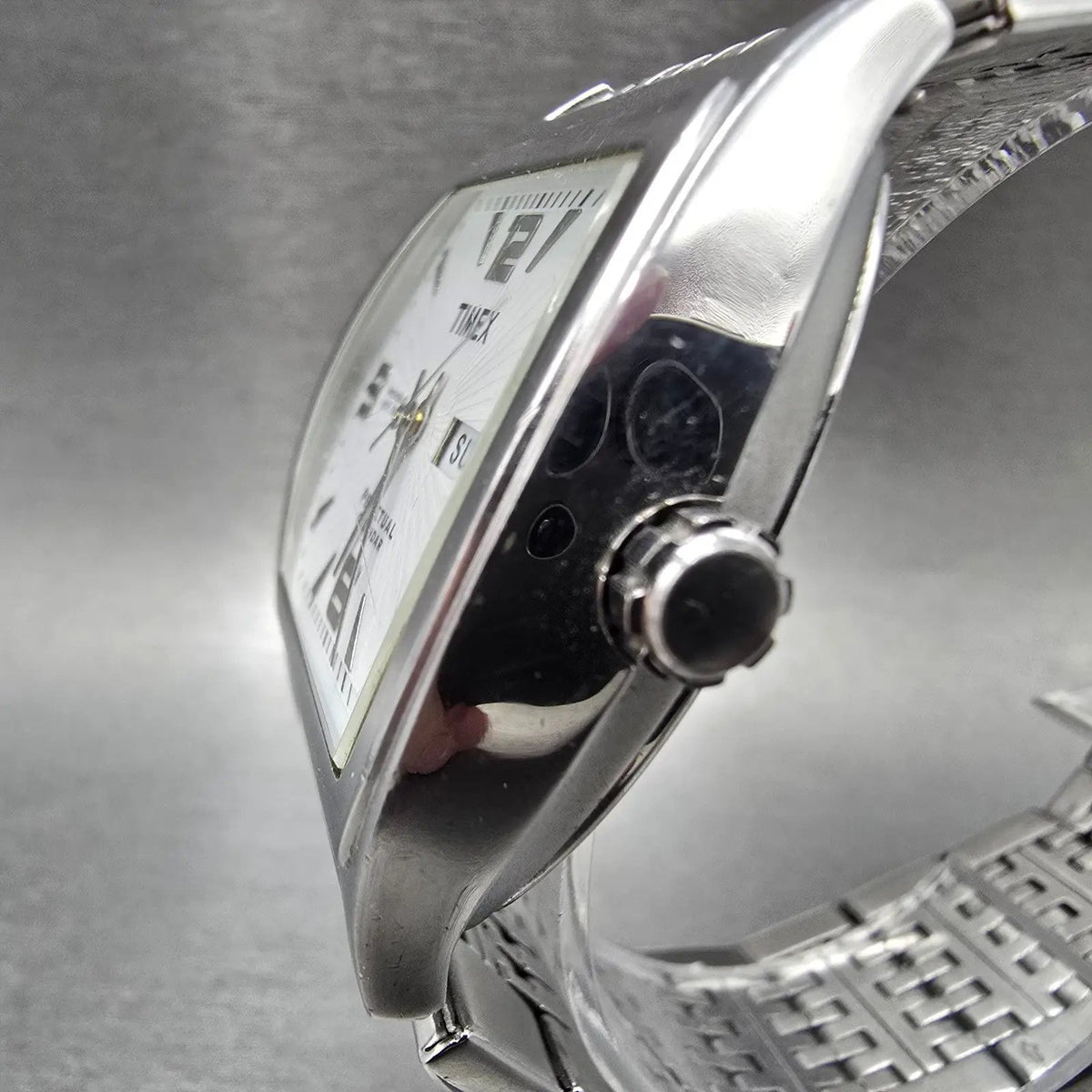 Timex Perpetual Calendar Watch Men 40mm White Dial Silver Tone Daydate New BattP2