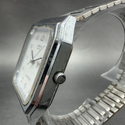 Casio MQ-518 Watch Men 30mm Silver Dial Silver Tone Rectangle Daydate New BattHJ2