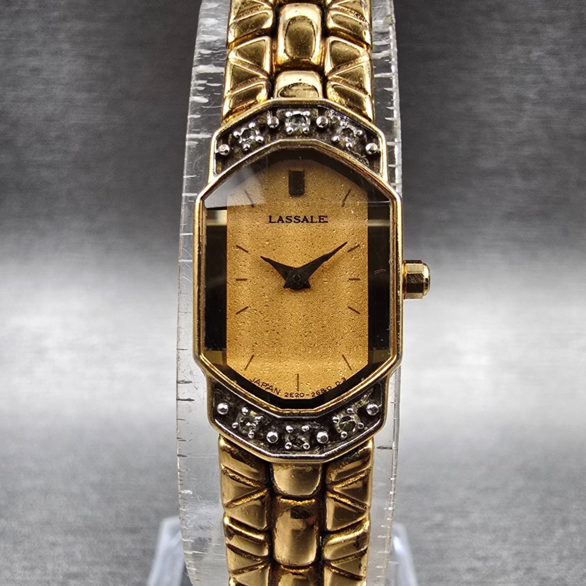 Seiko Lassale Watch Women 13mm Gold Dial Gold Diamond 2E20-7179 New Battery0